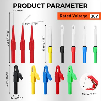 30-Piece Back Probe Kit, Multimeter Back Probe Pins with Test Leads and Alligator Clips, Insulation Wire Piercing Probes, Automotive Electrical Circuit Diagnostic Tool - color: 30-Piece Multi-color