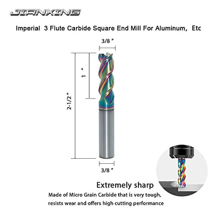 3/8" Carbide Square End Mill, 3 Flute, DLC Coating, 1 Pc - size: 3/8" (1 Pieces)