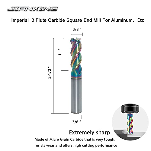 3/8" Carbide Square End Mill, 3 Flute, DLC Coating, 1 Pc - size: 3/8" (1 Pieces)