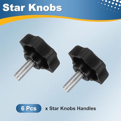 HARFINGTON 6Pcs Star Knob Handle M6 x 16mm Male Thread Metric Carbon Steel - size: M6 x 16mm