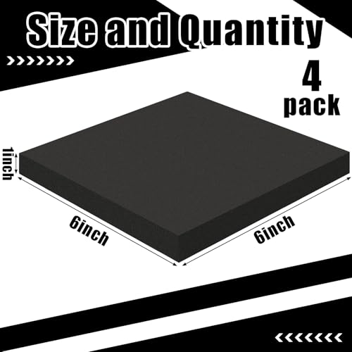 4 Pcs 1" Thick Foam Padding Sheet with Adhesive Backing Closed Cell - color: Black, size: 1 Inch Thick, 6 x 6 Inches
