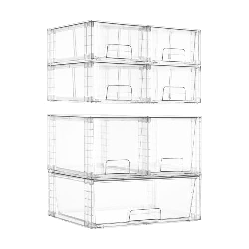 Vtopmart Clear Stackable Storage Drawers, 7 Pack Multi Size Set - style: 1 Wide+2 Medium+4 Small