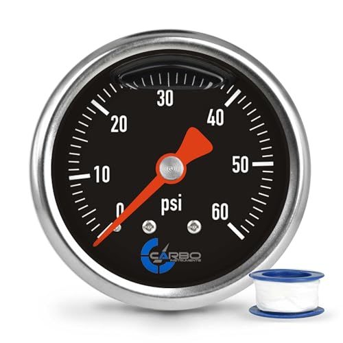 1-1/2" Fuel Pressure Gauge, Stainless Steel Case 304, Chrome Plated Brass Connection, Glycerin Filled, 0-60 Psi, Accuracy 3-2-3%, Back Mount 1/8" NPT Black Dial - size: 60 PSI, style: Back Mount Balck Dial