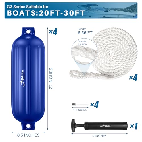 4 Pack 8.5 x 27 Inches Boat Fenders Bumpers for Docking - color: Royal Blue