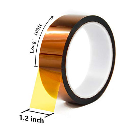 MYJOR Kapton Tape 1.2 Inch x 108 Ft, High Temperature Polyimide Tape Heat Resistant up to 536°F, No Residue Electrical Insulation Tape for PCB Soldering Mask, 3D Printer Bed, CPU Protection - size: 1.2" x 108ft x 1