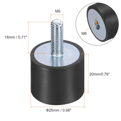 uxcell 6pcs M6x18mm Rubber Isolator Mounts with Studs 25x20mm - size: VD-D25*H20, M6*18