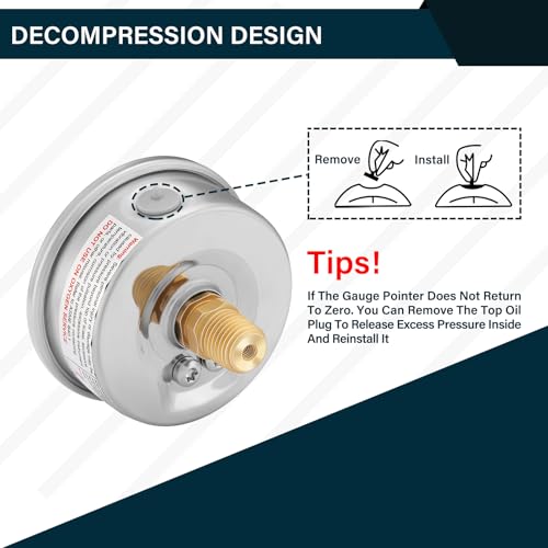 MEASUREMAN 2-1/2" Dial Size, Glycerin Filled Pressure Gauge, 0-160psi/kpa, 304 Stainless Steel Case, 1/4" NPT Center Back Mount - size: 0-160 psi, style: Back Mount