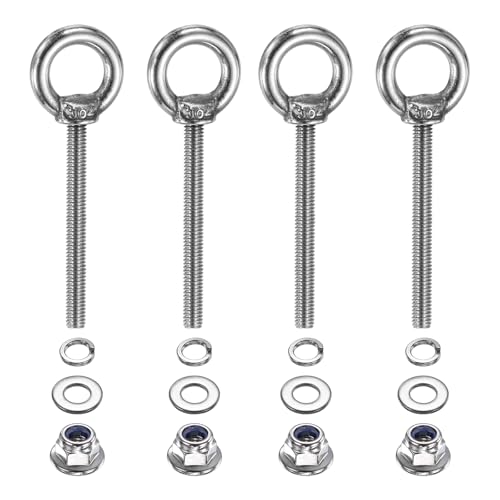 PATIKIL M4 x 40mm Shoulder Eye Bolt, 4 Pcs 304 Stainless Steel Lifting Ring Threaded Eye Bolt with Flange Lock Nuts Spring and Flat Washers for Hanging Tie Down Straps Outdoor Indoor - size: M4 x 40mm