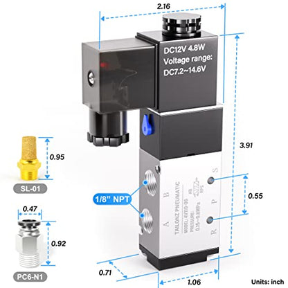 TAILONZ 1/8"NPT DC12V Solenoid Valve 2Position 5Way Junction Box 4V110-06 - color: DC12V, size: 2 Position 5 Way-1/8"NPT