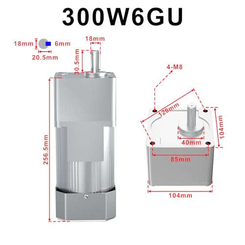 High Torque Electric AC Gear Motor 54Rpm, Variable Speed Motor 110/120V 300W Output Shaft 18mm + Reversible Speed Governor for Metal Cutting Machine Tools - size: 54RPM
