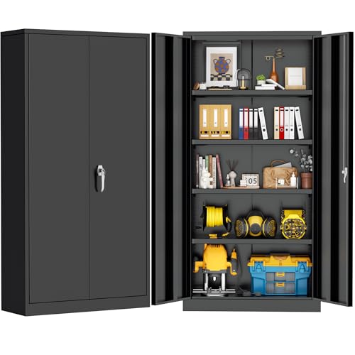 Greenvelly 72" H Metal Storage Cabinet with 2 Doors and 4 Adjustable Shelves, Black Metal Cabinet with Lock,Garage Cabinets Steel Tool Cabinet for Office,Home, Garage, Gym, School - color: Black, size: 18"D x 36"W x 72"H