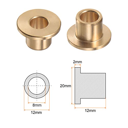 HARFINGTON 2pcs Flange Bearing Sleeve 8mm Bore 12mm OD 12mm Length 2mm Flange Thickness Bronze Bushing Self-Lubricating Bushings Sleeve for Industrial Equipment - size: 8mmx12mmx12mm