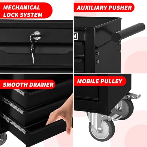 Rolling Tool Chest with Wheels, 7 Drawers Tool Storage Cabinet - color: Black