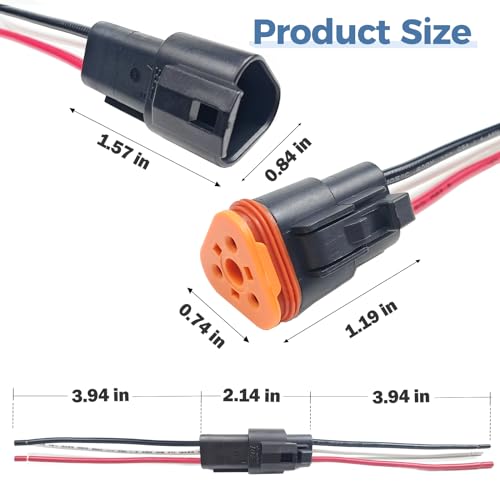 6 Kit Deutsch DT 3 Pin Black Male Female Wiring Harness, 16 AWG - color: Black 3Pin, size: 6Set
