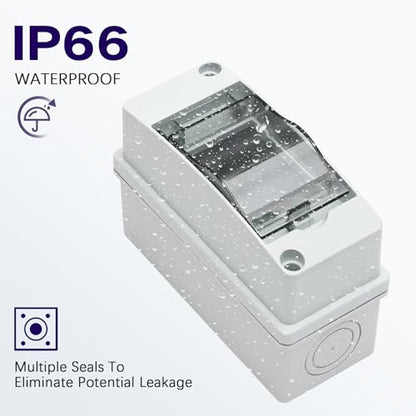2 Way Distribution Protection Box,ABS/PC Alloy Plastic Transparent Cover Circuit Breaker Box IP66 Waterproof Distribution Box with DIN Rail and Waterproof Connector - size: HT-2