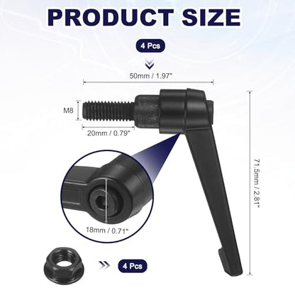 uxcell 4Pcs Adjustable Clamping Lever Handles, M8x20mm Zinc Alloy Male Thread Stud Knobs with Nuts Quick Release Bolt Rotating Screw Handles for Lathes Woodworking, Black - size: M8x20mm