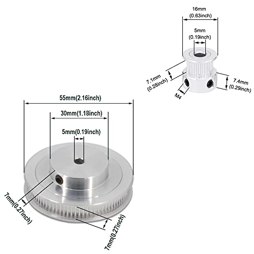 2PCS Set GT2 Synchronous Wheel 20&80 Teeth 5mm Bore Aluminum Timing Pulleys with 2PCS Length 250mm Width 6mm Belt (20-80T-5B-6) - style: 20-80T-5B-6