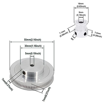 2Kit 2GT Synchronous Wheel 20&80 Teeth 5mm Bore Aluminum Timing Pulley with 2pcs Length 250mm Width 6mm Belt (20-80T-5B-6) - size: 20-80T-5B-6