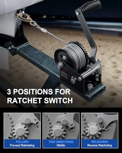 800lb Boat Trailer Winch with Cable, Portable Hand Winch for Towing - size: 800Lbs cable Winch