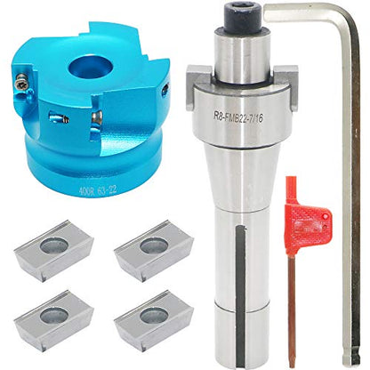 2.5 Inch Face Milling Cutter Aluminum 400R 63MM CNC End Milling Cutter Holder + R8-FMB22 Shank Face Shell Mill Arbor + 4pcs APKT1604 Carbide Inserts + 8mm Hexagon Wrench + T15 Wrench CNC Machine Tools - style: AL 400R 63-22 (2.48 Inch)