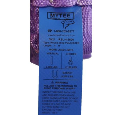Mytee Products (2 Pack) Polyester Endless Round Sling 6 ft Purple 2600 lb. Vertical Capacity | 2100 lb. Choker | 5200 lb. Basket | Heavy Duty Recovery Sling for Rigging and Towing - color: Purple - Vertical Capacity: 2,600 lbs., size: 6 Feet, style: 2 - P