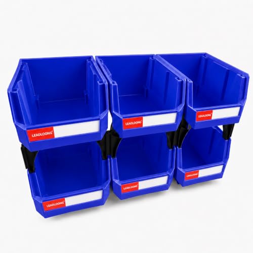 6 Pack Stackable Plastic Parts Bins, 5x4x3 in, Blue - color: Blue-6 Pack, size: 5"x4"x3"