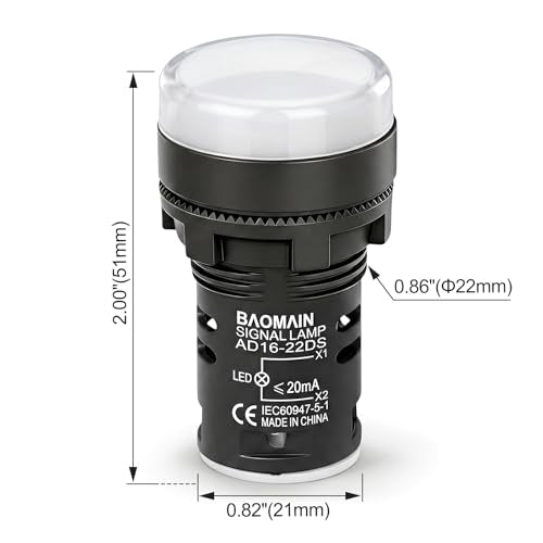 BAOMAIN 22mm LED Industrial Indicator Light,220V AC Pilot Signal Lamp for Industrial Machinery Control Circuits,7/8" Panel Mount, Screw Terminal,White,5-Pack - color: White