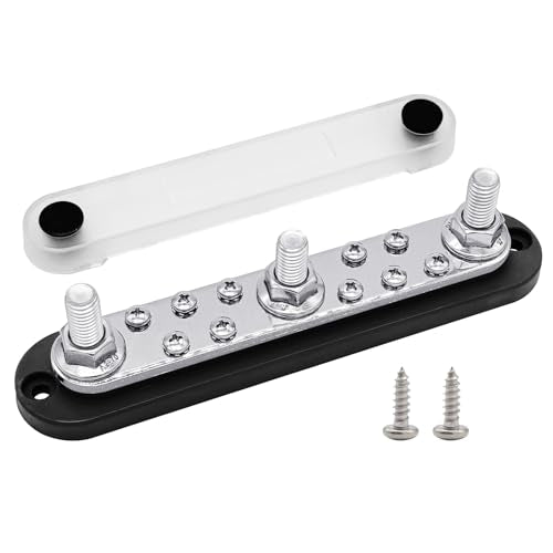 Ampper 3 x M10 Posts Power Distribution Block BusBar 10 M4 Screws, 7" Black - color: Black, size: 3M10+10M4