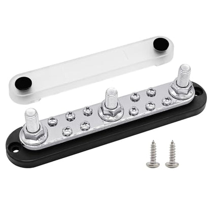 Ampper 3 x M10 Posts Power Distribution Block BusBar 10 M4 Screws, 7" Black - color: Black, size: 3M10+10M4