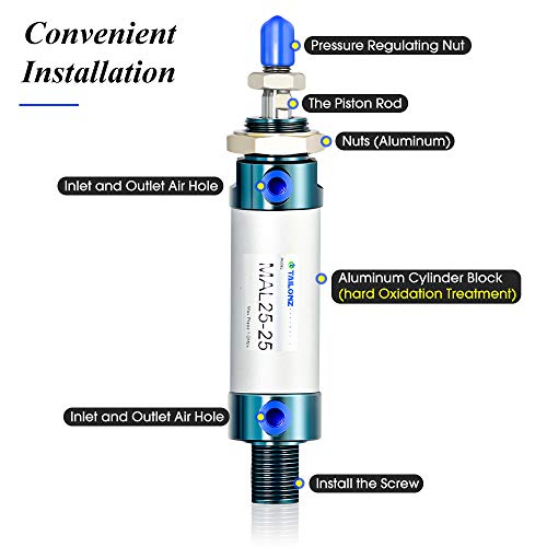 TAILONZ PNEUMATIC 25mm Bore 25mm Stroke Air Cylinder Double Action with Y Connector and 2Pcs 6mm Fitting MAL25x25 - size: 25mm Bore 25mm Stroke