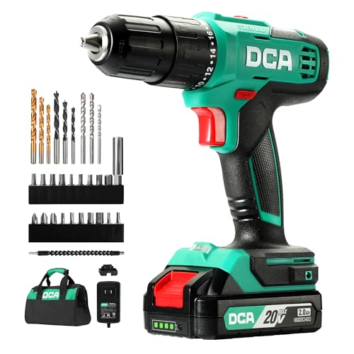 DCA 20V Cordless Hammer Drill Set, 354 In-lb Torque, 1/2" Keyless Chuck, 22500 IPM, 2 Variable Speeds, 18+1+1 Position, 14 Drill/Driver Bits for Brick, Metal, Wood ADJZ2035i13 (Renewed)