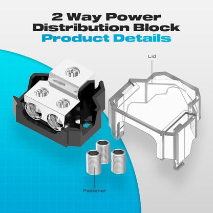 Distribution Block, Malictele 2 Way Power Distribution Block 1x 0/2/4 Gauge Input 2X 4/8 Gauge Output Out Amp Power Distribution Block Car Audio Splitter for Vehicles Boats 2 Pack - size: 2-Way Power Distribution Block 2PCS