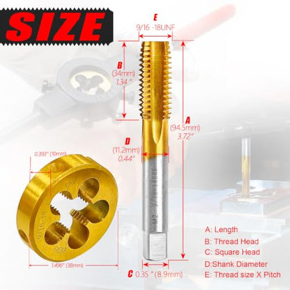 9/16-18 UNF Tap and Die Set for Metal,M2 HSS Thread Tap and Round Die - size: 9/16-18UNF