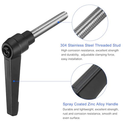uxcell 4pcs Clamping Lever Handles, M8 x 45mm 304 Stainless Steel Threaded Male Stud, Adjustable Handles Locking Quick Release Ratchet Push Button Bolt Knobs, Black - size: M8 x 45mm