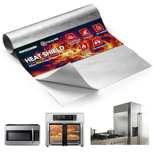 12"x40" Heat Shield Mat (Rolled - No Creases) - 95% Reflective Aluminized Fiberglass Adhesive Thermal Barrier for Kitchen Cabinets, Refrigerator, Stove, Engine & Exhaust - size: 12 × 40 Inch