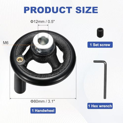 uxcell Handwheel with Revolving Handle, 0.5" Hole x 3.1" OD, Black - size: 0.5" Hole x 3.1" OD
