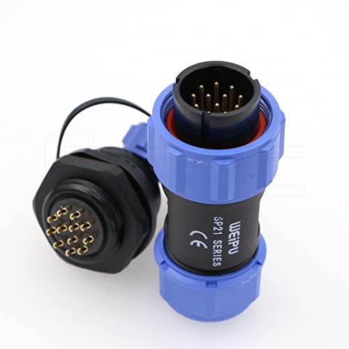 Weipu SP21 12 Pin Panel Mount Aviation Plug Socket Waterproof IP68 Connector Cable Industrial Circular Solar Electrical Connector - color: SP2110/P+SP2112/S, size: 12Pin