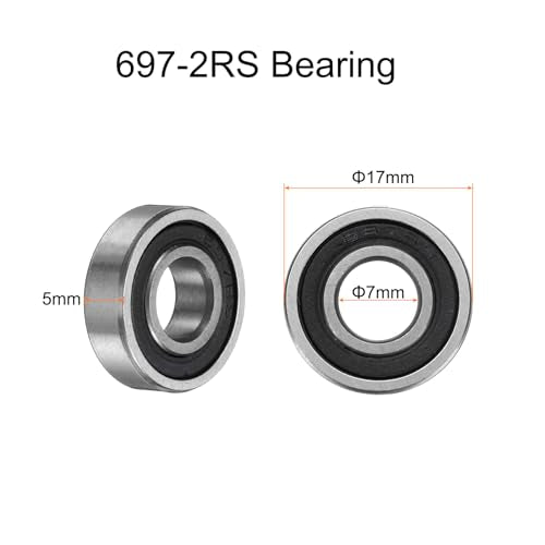 uxcell 10pcs 697-2RS Bearing 7x17x5mm, Chrome Steel Double Rubber Seals Miniature Bearing, Lubricated Deep Groove Ball Bearings, P6 (ABEC 3) - size: 697-2RS