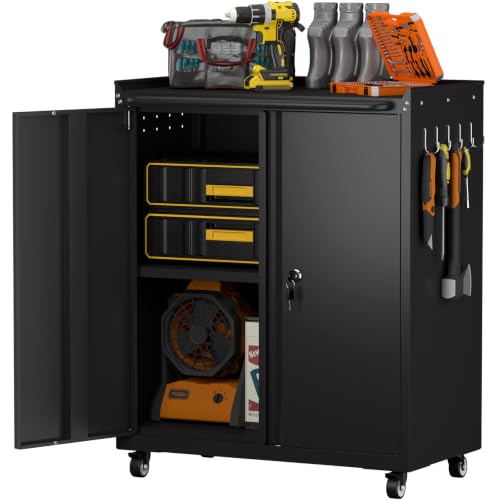 GREATMEET Garage Storage Cabinet with Wheels, Mobile Rolling Tool Cabinet - color: Black
