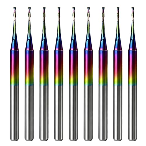 10Pcs CNC Router Bits with TAC Coating 1/8" Shank Upcut CNC Bit End Mill Solid Carbide Endmill Two Flute Spiral Milling Cutter for Wood PVC Engraving (1/32" x1/8" x1/8" x1-1/2) - size: 1/32"x1/8"x1/8"x1-1/2"