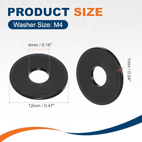 PATIKIL 125 Pcs Nylon Flat Washer M4 4mm ID 12mm OD 1mm THK Black - color: Black, size: 4mm x 12mm x 1mm