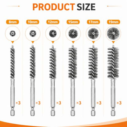 18pcs Wire Bore Brush for Drill Stainless Steel Wire Brush Drill Attachment - size: Stainless Steel