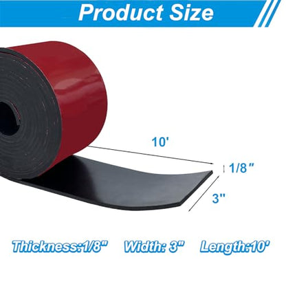 Adhesive Neoprene Rubber Strips 3" Wide x 1/8" Thick x 10' Long for Gaskets - size: 3" Wide x 1/8" Thick x 10' Long
