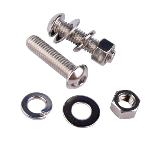 10 Sets 3/8-16 x 1 Button Head Socket Cap Bolts Screws, Hex Nuts, Flat & Lock Washers, 304 Stainless Steel 18-8 Fully Machine Thread, Silver - color: Silver, size: 3/8-16 x 1" (10 Sets)