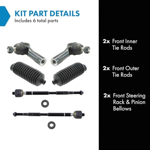 TRQ Front Steering Kit Steering Rack & Pinion Bellow Tie Rod - style: PSA27956