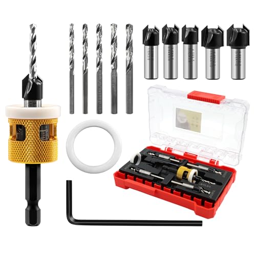 Countersink Drill Bit Set，with Low Friction Depth Stop, HSS M2 Counter Sink Drill Bit for US Wood Screw, 1/8" 9/64" 5/32" 11/64" 3/16" 82° Counter-Bore,Adjustable Depth Countersink Drill Bit - size: 1set/5pcs