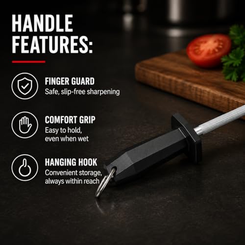 Professional Butcher’s Honing Steel – Round Rod for Chefs, Meat Cutters, and Home Kitchens – Carbon Steel Knife Alignment Tool with Non-Slip Handle (14 inch) - size: 14 inch