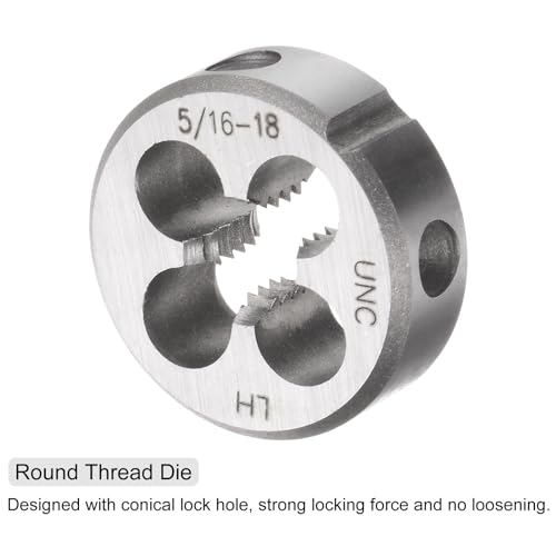 uxcell 2pcs Tap and Die Set, 5/16-18 UNC Left Hand Thread Tap & Round Die, Tapping Threading Tool Tap & Die Kit for Nut Screw Bolt Thread