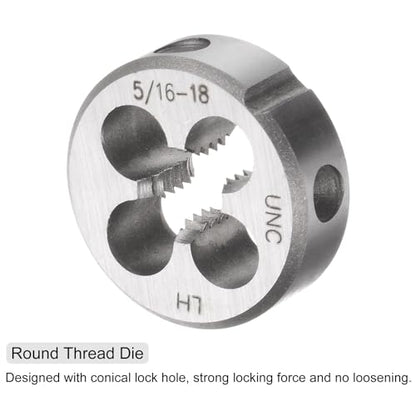 uxcell 2pcs Tap and Die Set, 5/16-18 UNC Left Hand Thread Tap & Round Die, Tapping Threading Tool Tap & Die Kit for Nut Screw Bolt Thread