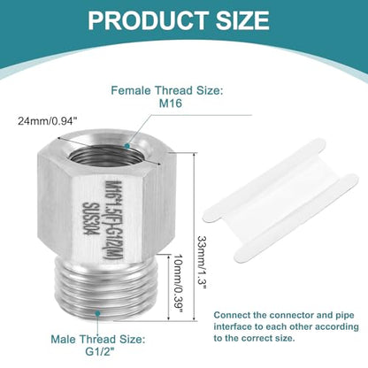 uxcell Pipe Fitting Reducing Adapter, G1/2" Male x M16 Female 304 Stainless Steel Reducer Connector for Water Oil Air Pressure Gauge, Silver - size: G1/2" x M16